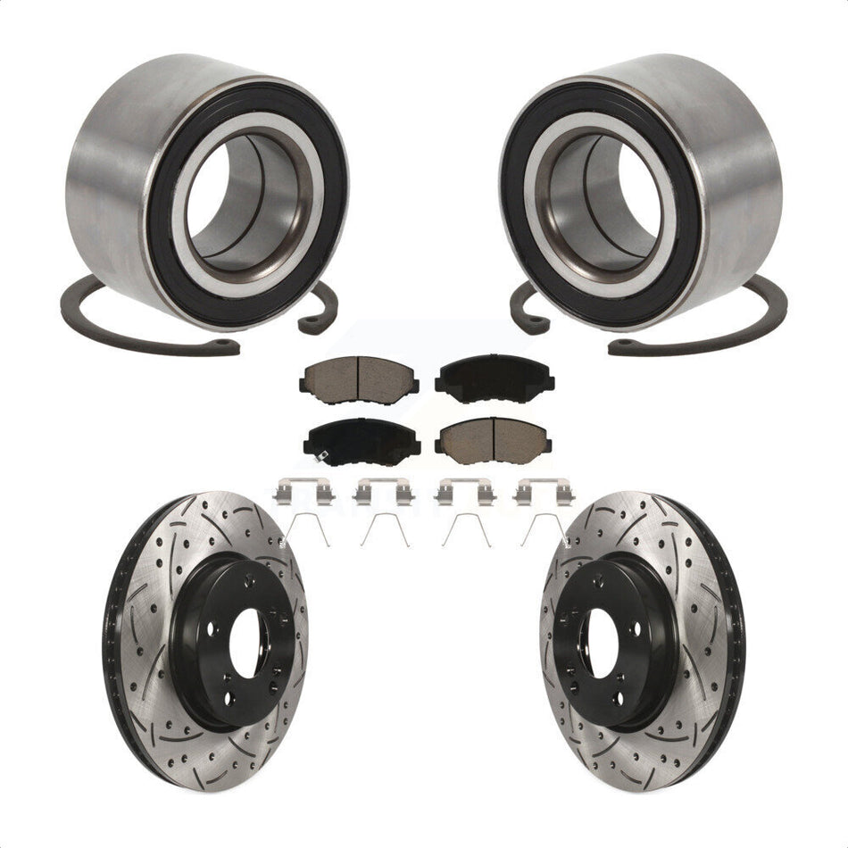 Front Wheel Bearing With Coated Drilled Slotted Disc Brake Rotors And Ceramic Pads Kit For Honda Civic KBB-117714