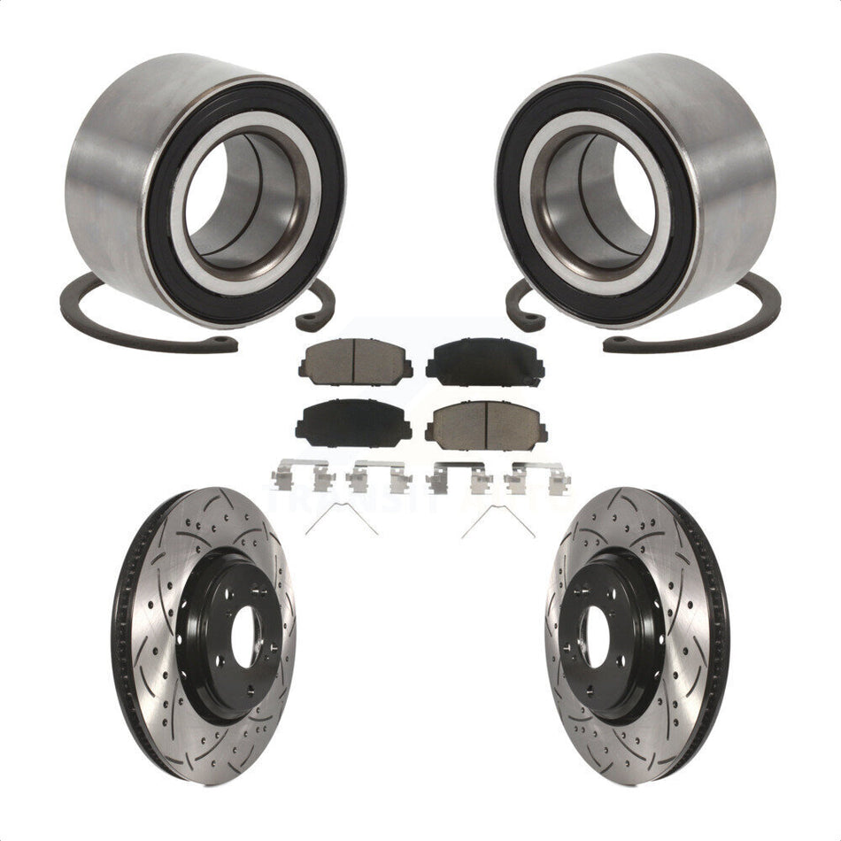 Front Wheel Bearing With Coated Drilled Slotted Disc Brake Rotors And Ceramic Pads Kit For Honda Civic Acura ILX KBB-117715