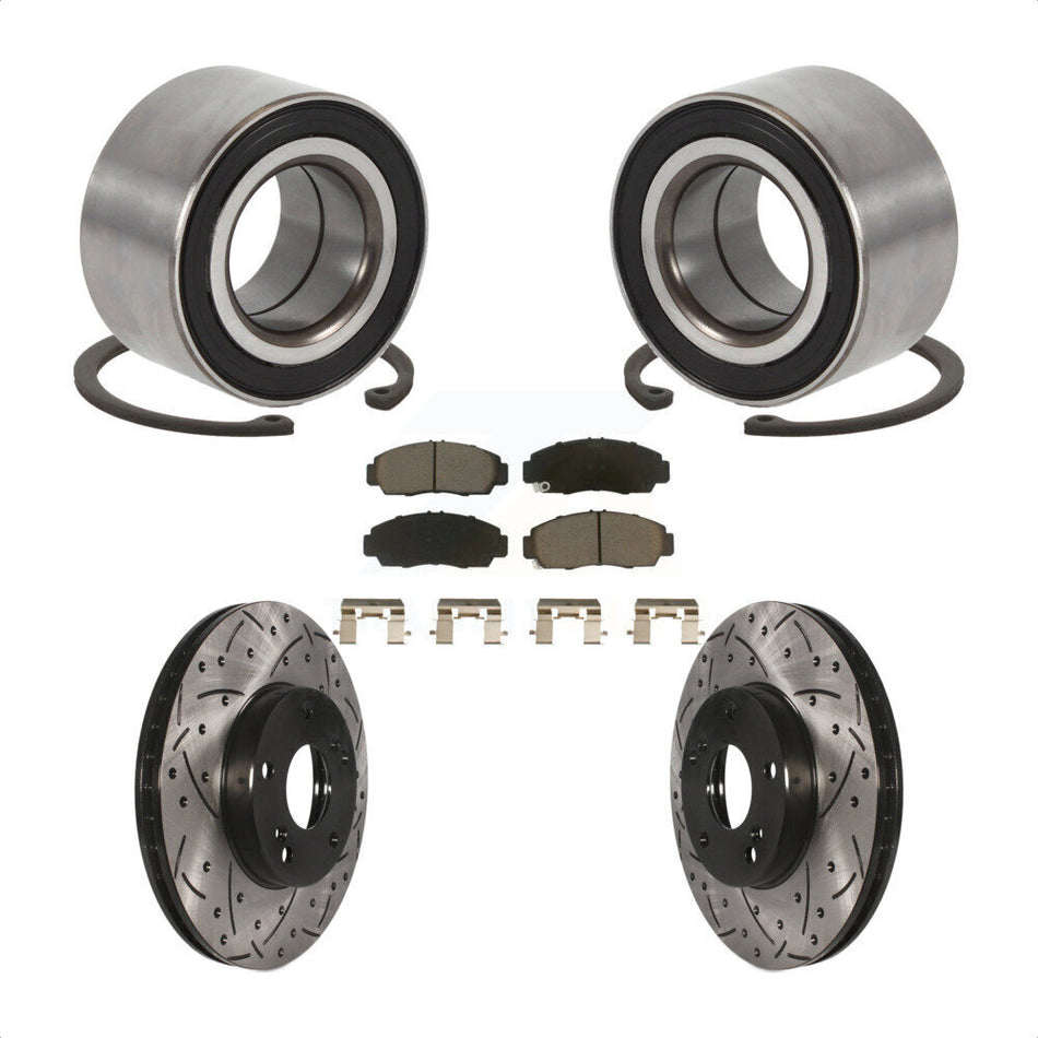 Front Wheel Bearing Coated Drilled Slotted Disc Brake Rotor And Pads Kit For Honda Accord KBB-117716