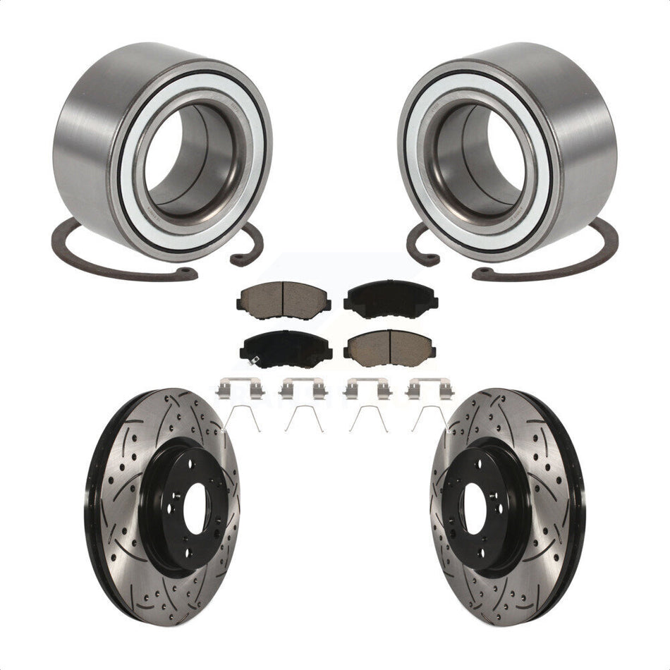 Front Wheel Bearing With Coated Drilled Slotted Disc Brake Rotors And Ceramic Pads Kit For 2005-2006 Honda CR-V KBB-117720