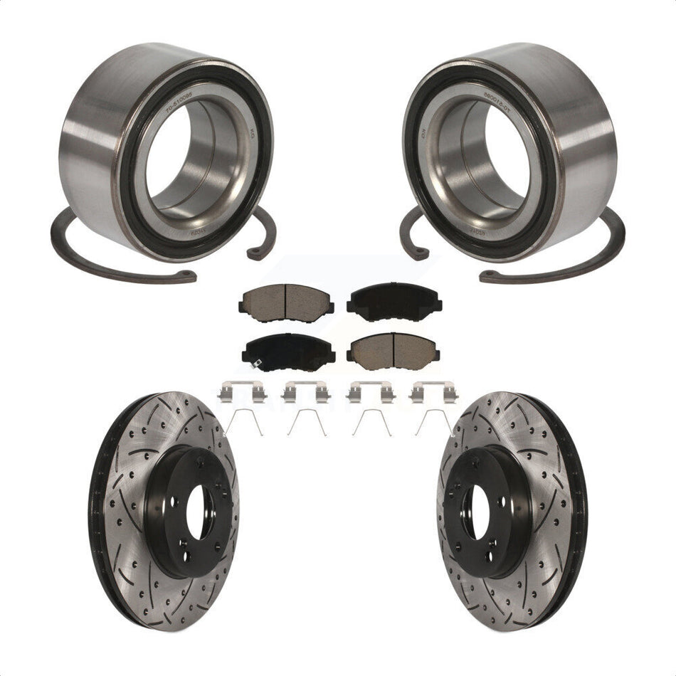 Front Wheel Bearing With Coated Drilled Slotted Disc Brake Rotors And Ceramic Pads Kit For Honda Accord KBB-117721