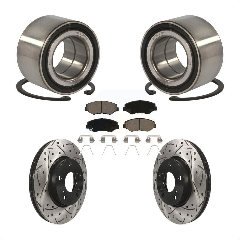 Front Wheel Bearing With Coated Drilled Slotted Disc Brake Rotors And Ceramic Pads Kit For Honda Civic KBB-117725