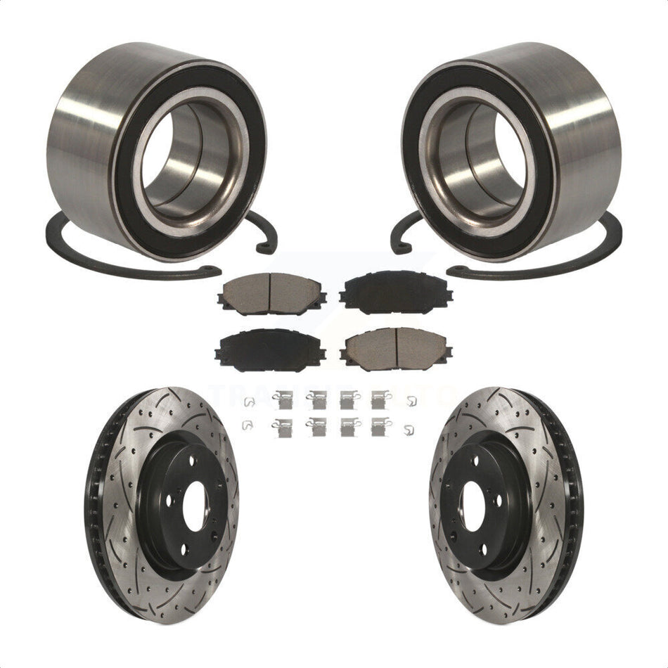 Front Wheel Bearing With Coated Drilled Slotted Disc Brake Rotors And Ceramic Pads Kit For Toyota Matrix Pontiac Vibe KBB-117730