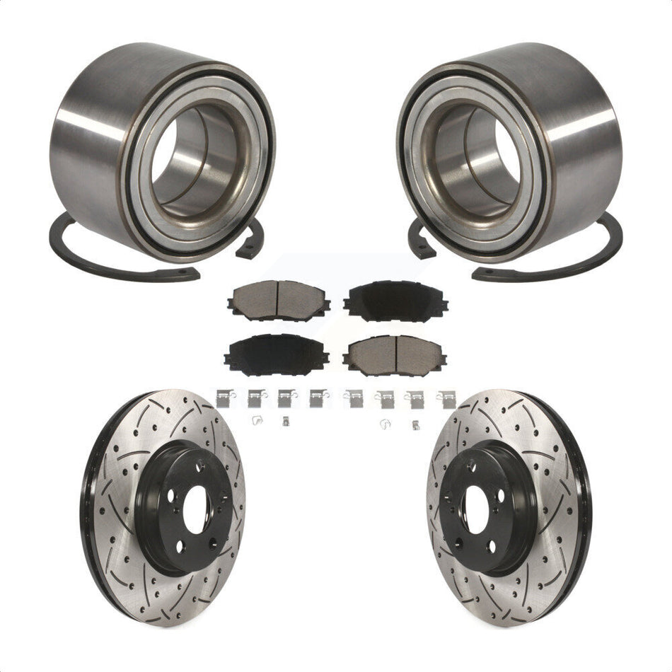 Front Wheel Bearing With Coated Drilled Slotted Disc Brake Rotors And Ceramic Pads Kit For Toyota Corolla Matrix Pontiac Vibe KBB-117731
