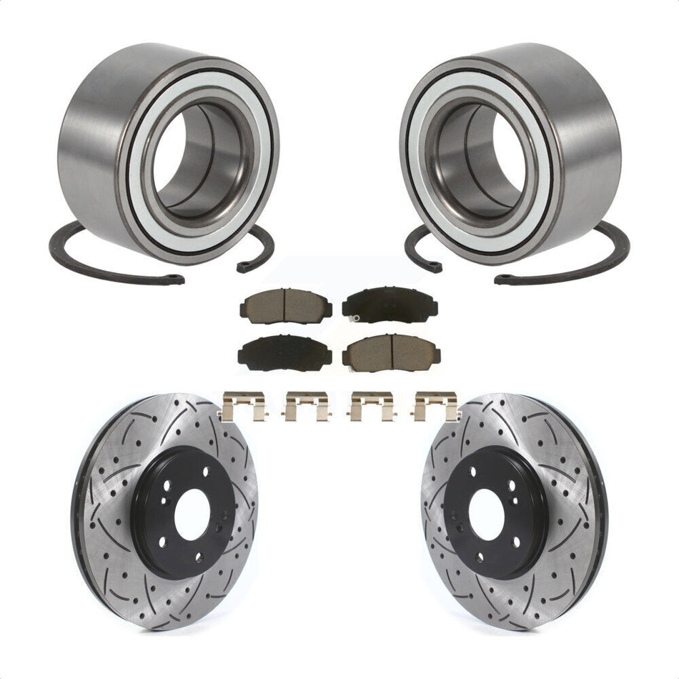 Front Wheel Bearing With Coated Drilled Slotted Disc Brake Rotors And Ceramic Pads Kit For Acura TL CL KBB-117736