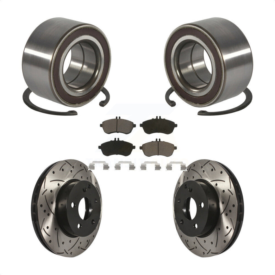 Front Wheel Bearing With Coated Drilled Slotted Disc Brake Rotors And Ceramic Pads Kit For Mercedes-Benz C300 KBB-117737