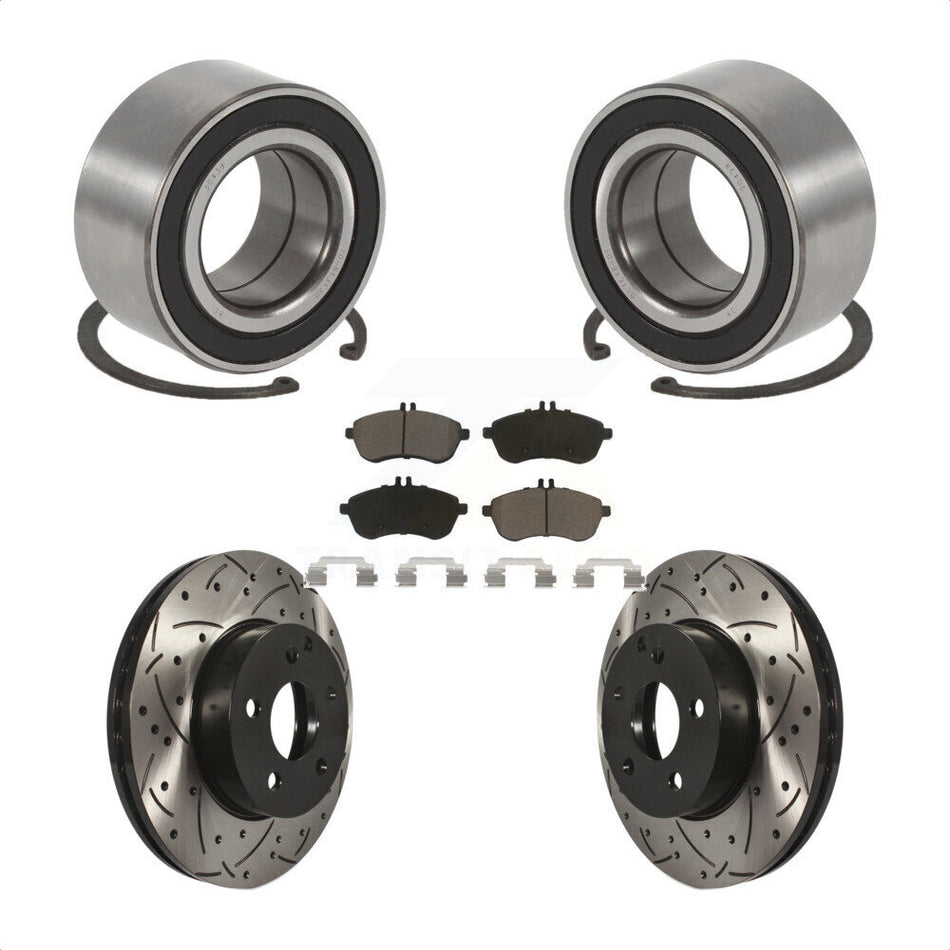 Front Wheel Bearing With Coated Drilled Slotted Disc Brake Rotors And Ceramic Pads Kit For 2010-2010 Mercedes-Benz C300 C250 AWD KBB-117738