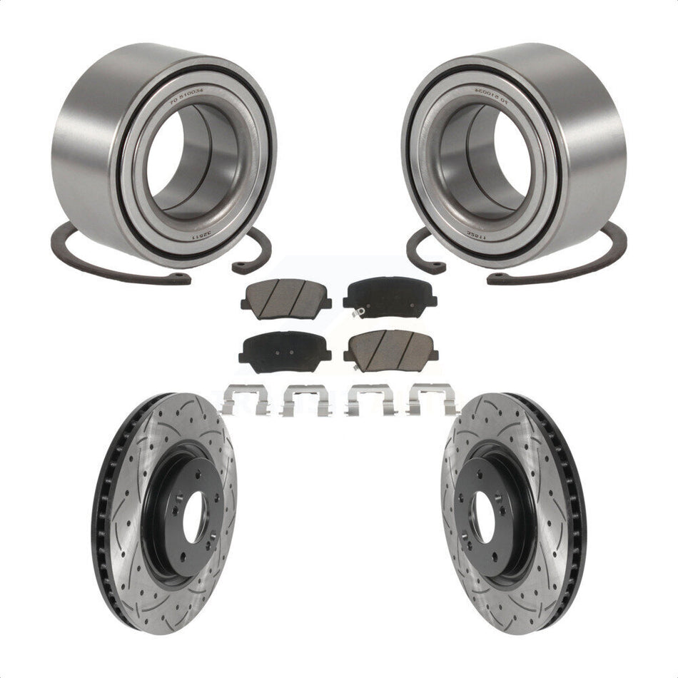 Front Wheel Bearing With Coated Drilled Slotted Disc Brake Rotors And Ceramic Pads Kit For 2012-2017 Hyundai Azera KBB-117739