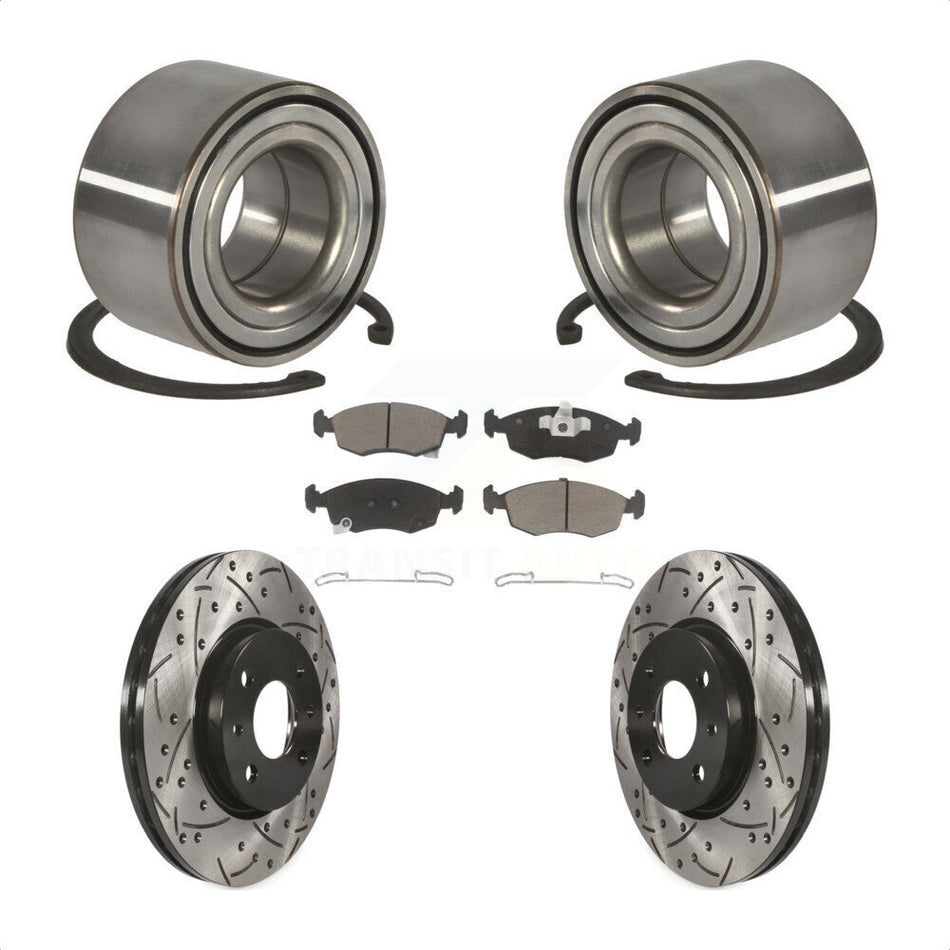 Front Wheel Bearing With Coated Drilled Slotted Disc Brake Rotors And Ceramic Pads Kit For Fiat 500 KBB-117747