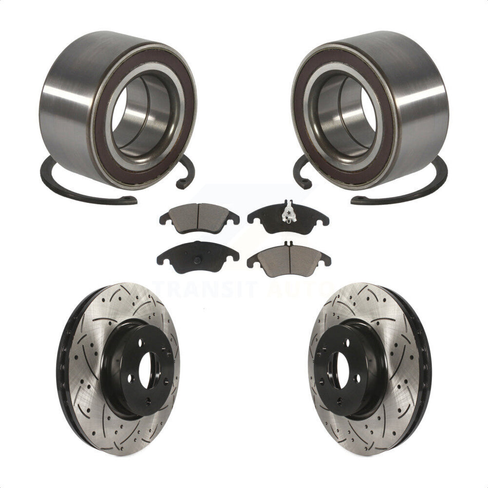 Front Wheel Bearing With Coated Drilled Slotted Disc Brake Rotors And Ceramic Pads Kit For Mercedes-Benz E350 C300 E400 C350 E250 KBB-117749