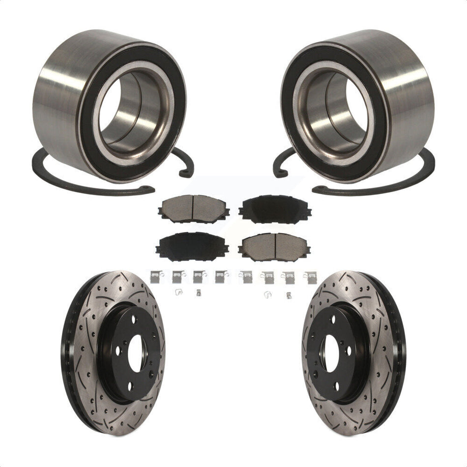Front Wheel Bearing With Coated Drilled Slotted Disc Brake Rotors And Ceramic Pads Kit For 2010 Lexus HS250h KBB-117751