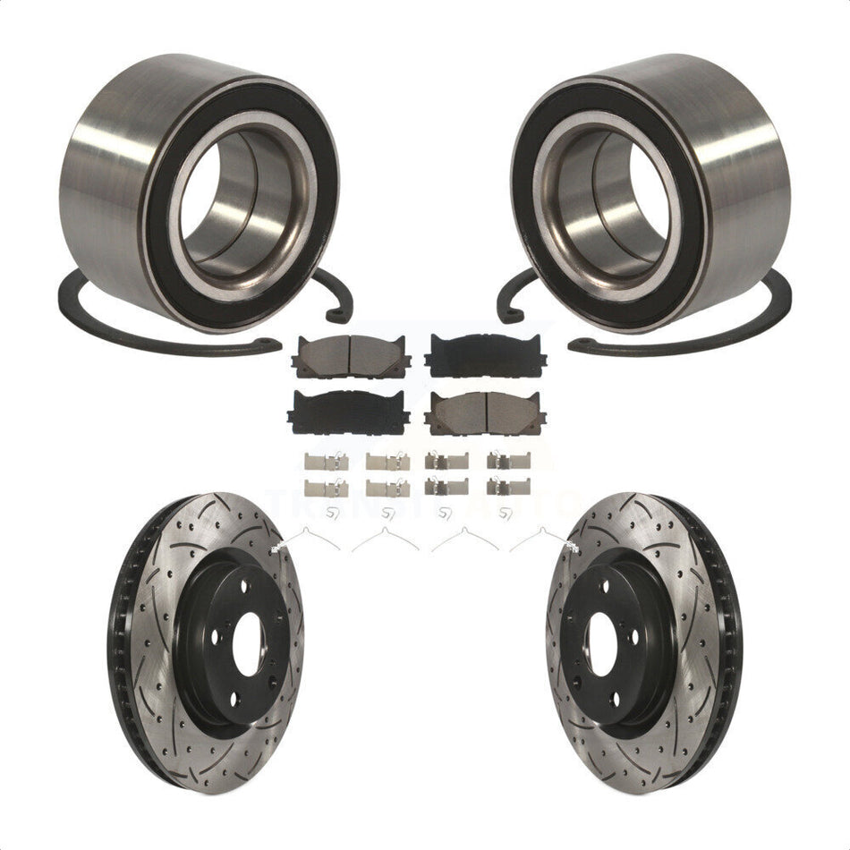 Front Wheel Bearing With Coated Drilled Slotted Disc Brake Rotors And Ceramic Pads Kit For Toyota Camry Lexus ES350 Avalon ES300h KBB-117755