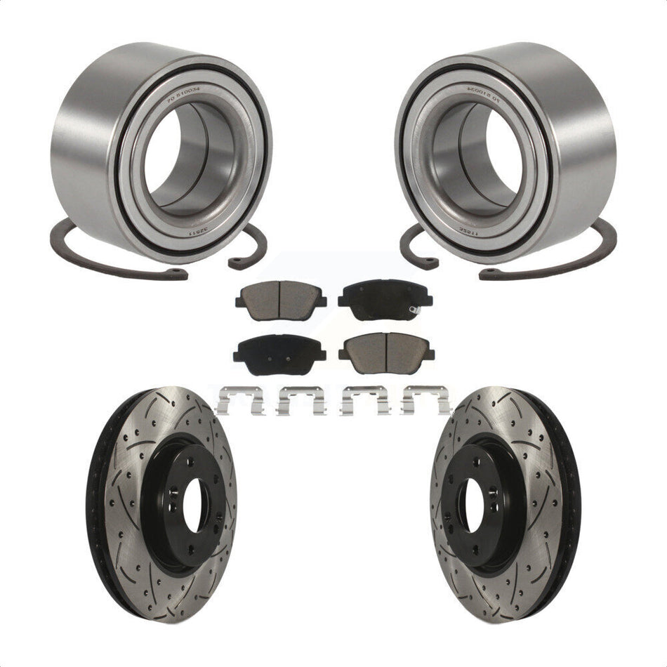 Front Wheel Bearing With Coated Drilled Slotted Disc Brake Rotors And Ceramic Pads Kit For Hyundai Sonata Kia Optima KBB-117756