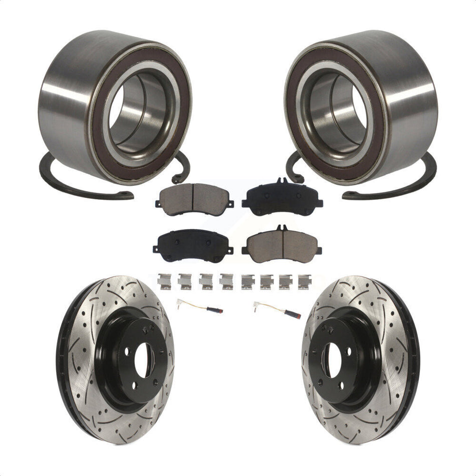 Front Wheel Bearing With Coated Drilled Slotted Disc Brake Rotors And Ceramic Pads Kit For Mercedes-Benz GLK350 GLK250 KBB-117759