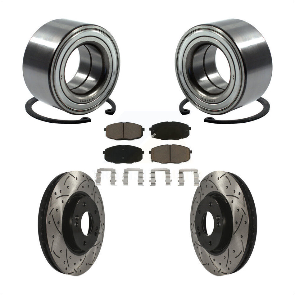 Front Wheel Bearing With Coated Drilled Slotted Disc Brake Rotors And Ceramic Pads Kit For Kia Forte Koup Forte5 KBB-117764