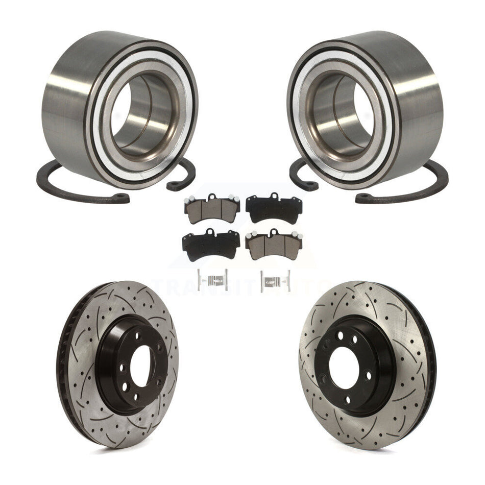 Front Wheel Bearing With Coated Drilled Slotted Disc Brake Rotors And Ceramic Pads Kit For Audi Q7 Porsche Cayenne Volkswagen Touareg KBB-117765