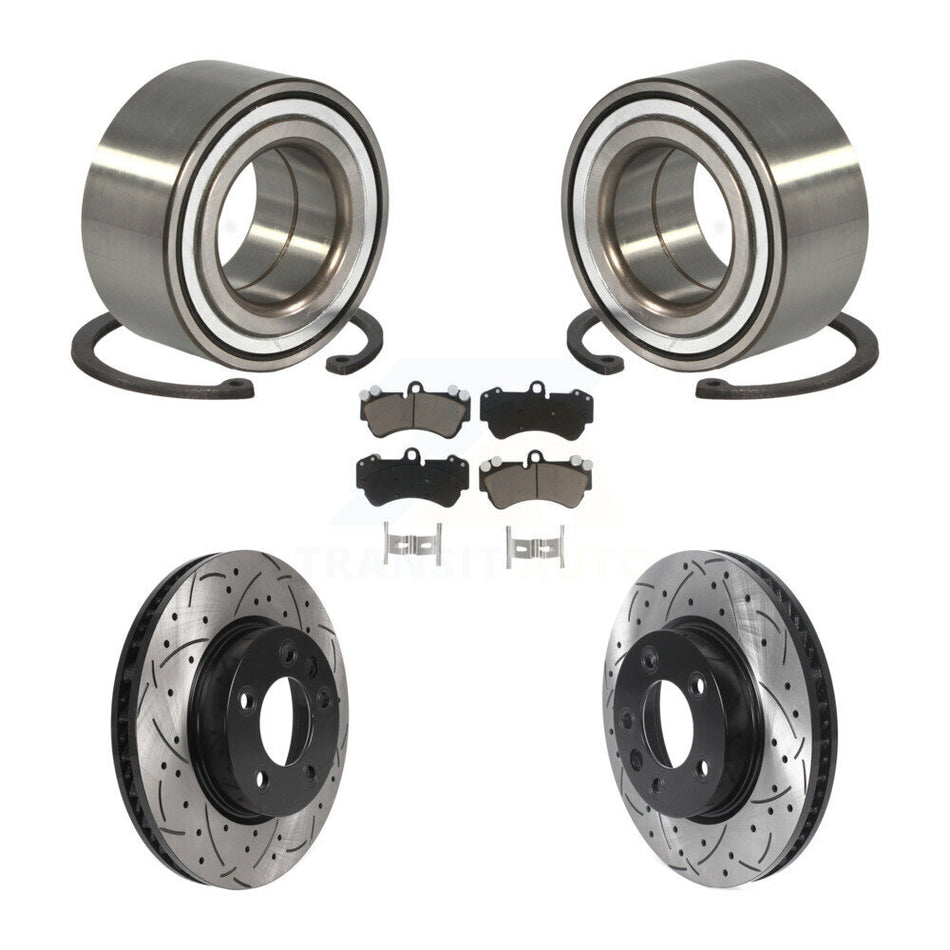 Front Wheel Bearing With Coated Drilled Slotted Disc Brake Rotors And Ceramic Pads Kit For Porsche Cayenne Volkswagen Touareg KBB-117766