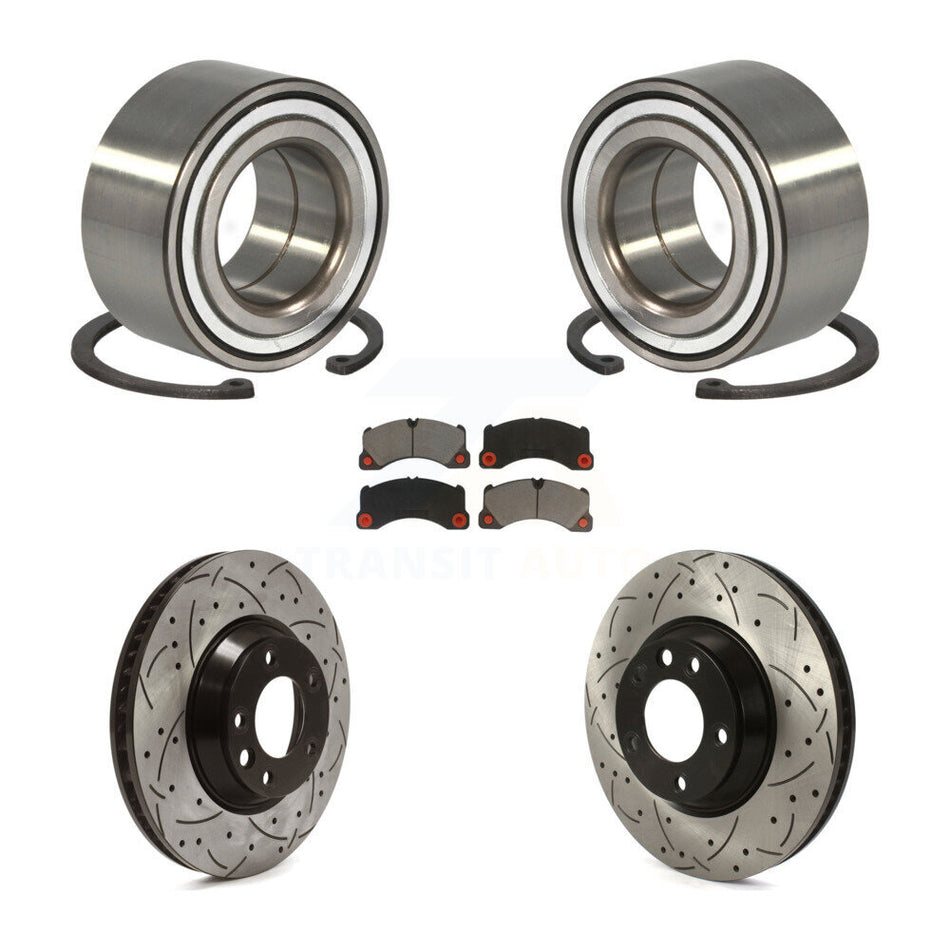 Front Wheel Bearing With Coated Drilled Slotted Disc Brake Rotors And Ceramic Pads Kit For 2011-2012 Porsche Cayenne Base 380mm Diameter Rotor KBB-117767