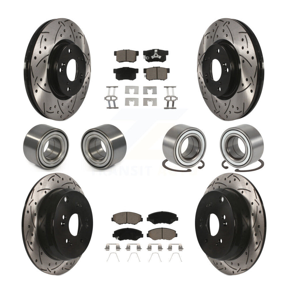 Front Rear Wheel Bearings Coated Disc Brake Rotors And Ceramic Pads Kit (10Pc) For 2005-2006 Honda CR-V KBB-117778