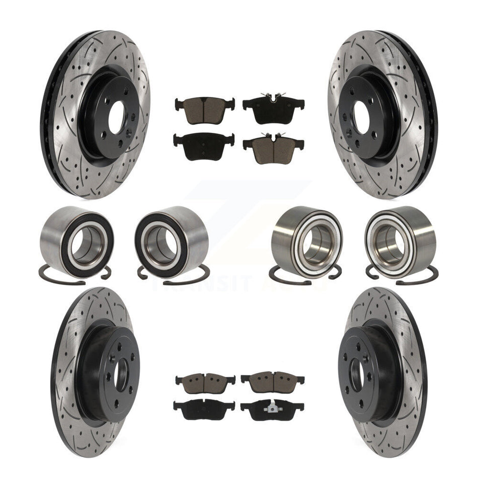 Front Rear Wheel Bearings Coated Disc Brake Rotors And Ceramic Pads Kit (10Pc) For 2016-2018 Land Rover Range Evoque With 325mm Diameter Rotor KBB-117782