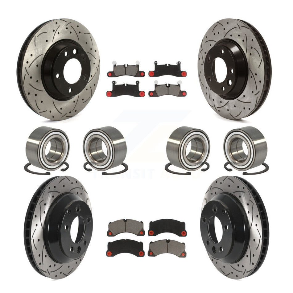 Front Rear Wheel Bearings Coated Disc Brake Rotors And Ceramic Pads Kit (10Pc) For 2011-2012 Porsche Cayenne Base With 380mm Diameter Rotor KBB-117788