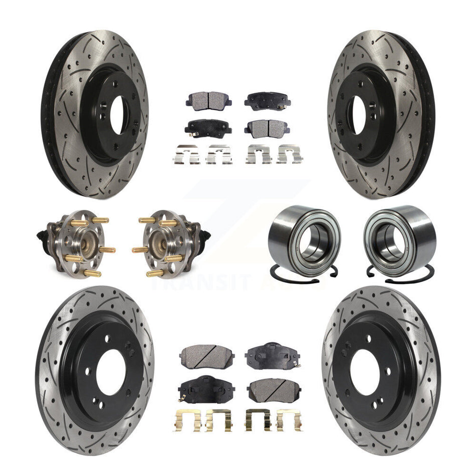 Front Rear Wheel Hub Bearings Assembly Coated Disc Brake Rotors And Semi-Metallic Pads Kit (10Pc) For Kia Soul EV KBB-117789