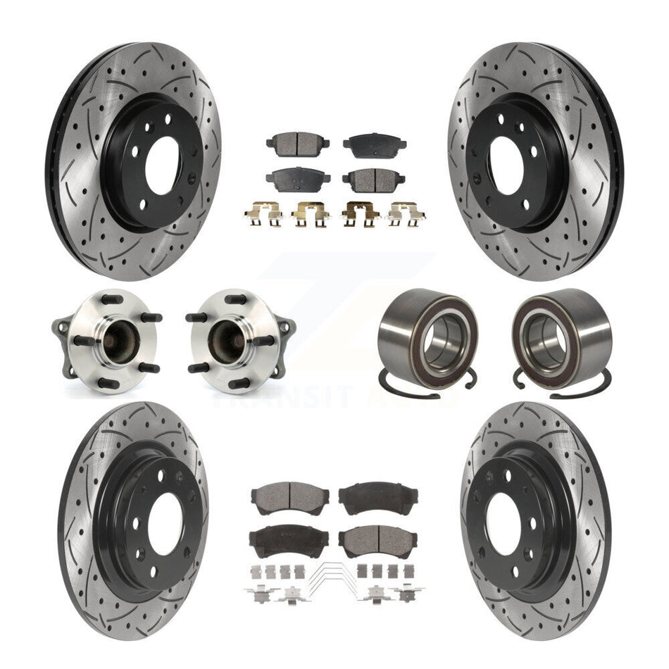 Front Rear Wheel Hub Bearings Assembly Coated Disc Brake Rotors And Semi-Metallic Pads Kit (10Pc) For 2009-2013 Mazda 6 2.5L KBB-117792