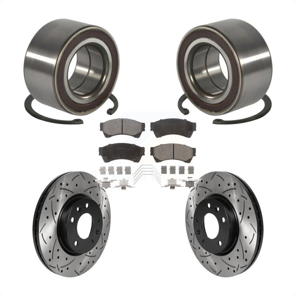 Front Wheel Bearing With Coated Drilled Slotted Disc Brake Rotors And Semi-Metallic Pads Kit For 2009-2013 Mazda 6 2.5L KBB-117795