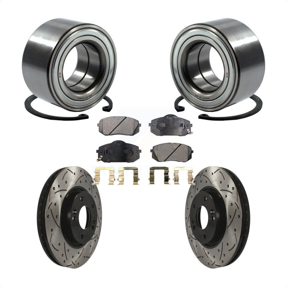 Front Wheel Bearing With Coated Drilled Slotted Disc Brake Rotors And Semi-Metallic Pads Kit For 2015-2016 Kia Soul EV KBB-117796