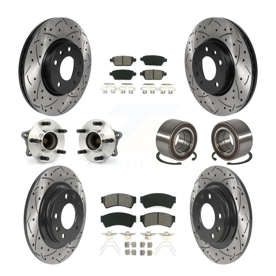 Front Rear Wheel Hub Bearings Assembly Coated Disc Brake Rotors And Semi-Metallic Pads Kit (10Pc) For 2009-2013 Mazda 6 2.5L KBB-117802