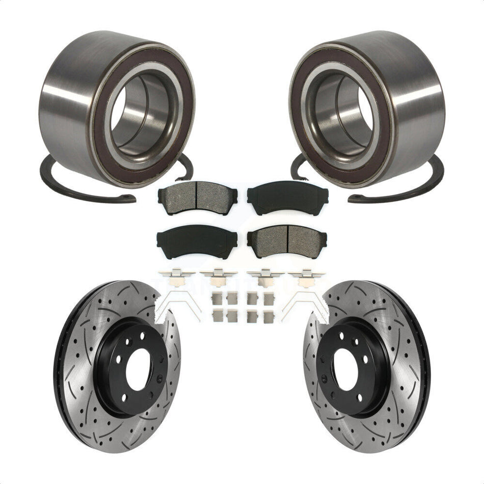 Front Wheel Bearing With Coated Drilled Slotted Disc Brake Rotors And Semi-Metallic Pads Kit For 2009-2013 Mazda 6 2.5L KBB-117803
