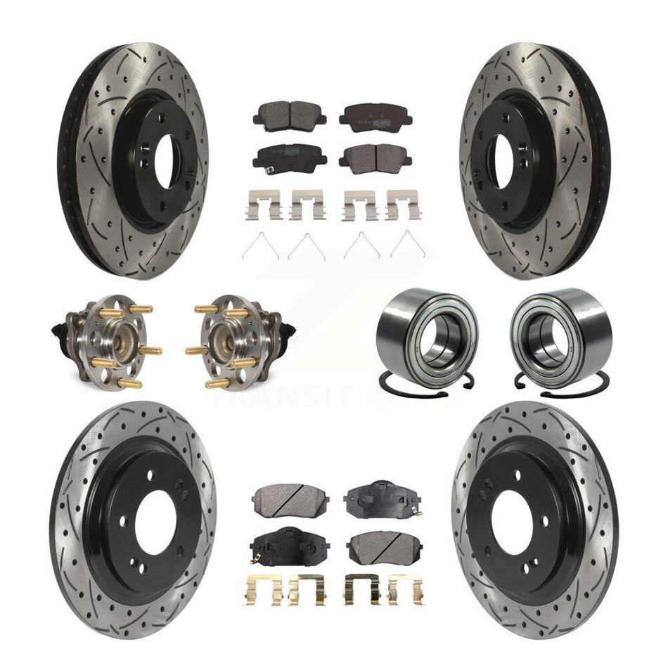Front Rear Wheel Hub Bearings Assembly Coated Disc Brake Rotors And Ceramic Pads Kit (10Pc) For 2016 Kia Soul EV From Chassis VIN #160921 KBB-117811