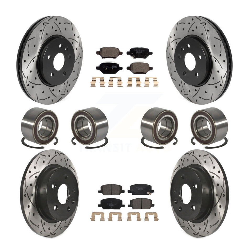 Front Rear Wheel Bearings Coated Disc Brake Rotors And Ceramic Pads Kit (10Pc) For Chevrolet Trax Buick Encore AWD KBB-117817