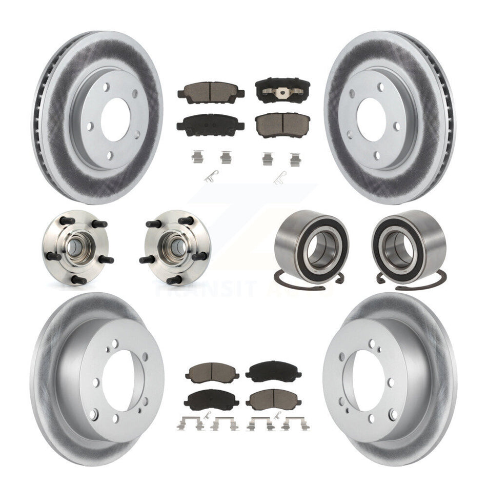 Front Rear Wheel Hub Bearings Assembly Coated Disc Brake Rotors And Ceramic Pads Kit (10Pc) For 2004-2006 Mitsubishi Lancer Ralliart KBB-117820
