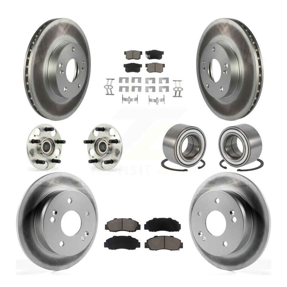Front Rear Wheel Hub Bearings Assembly Coated Disc Brake Rotors And Ceramic Pads Kit (10Pc) For 1998-2002 Honda Accord 3.0L with rear brakes KBB-117821