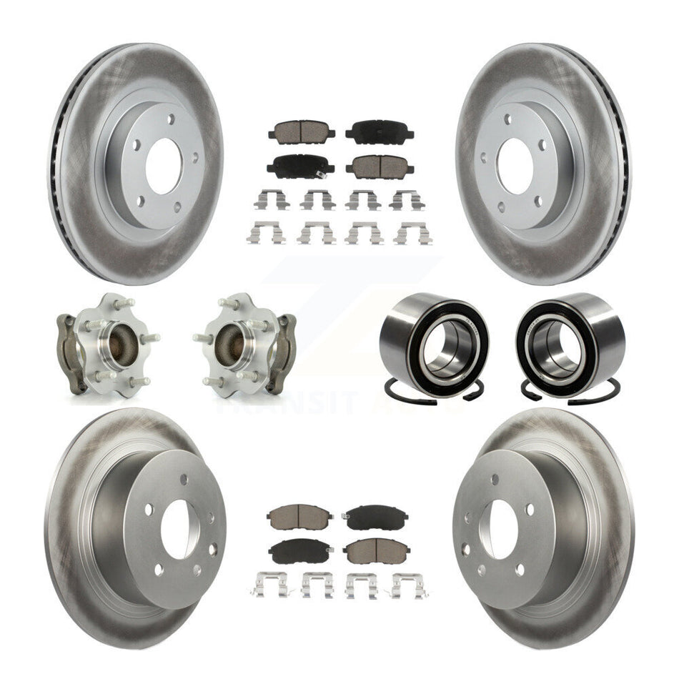 Front Rear Wheel Hub Bearings Assembly Coated Disc Brake Rotors And Ceramic Pads Kit (10Pc) For Nissan Altima KBB-117827