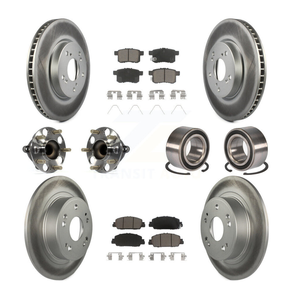 Front Rear Wheel Hub Bearings Assembly Coated Disc Brake Rotors And Ceramic Pads Kit (10Pc) For Honda Accord KBB-117829