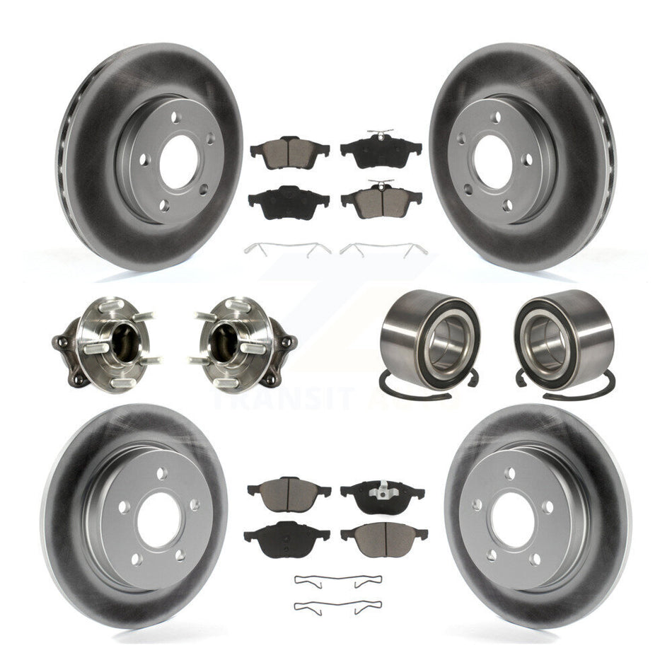 Front Rear Wheel Hub Bearings Assembly Coated Disc Brake Rotors And Ceramic Pads Kit (10Pc) For Ford Focus With Parking Assist KBB-117836