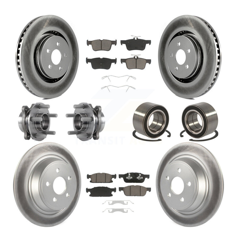 Front Rear Wheel Hub Bearings Assembly Coated Disc Brake Rotors And Ceramic Pads Kit (10Pc) For 2015 Ford Edge AWD KBB-117843