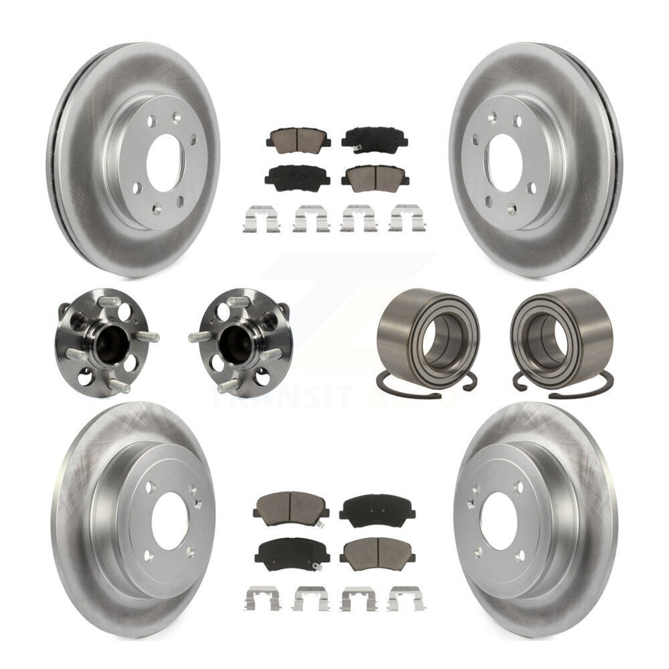 Front Rear Wheel Hub Bearings Assembly Coated Disc Brake Rotors And Ceramic Pads Kit (10Pc) For 2012-2017 Hyundai Accent KBB-117844