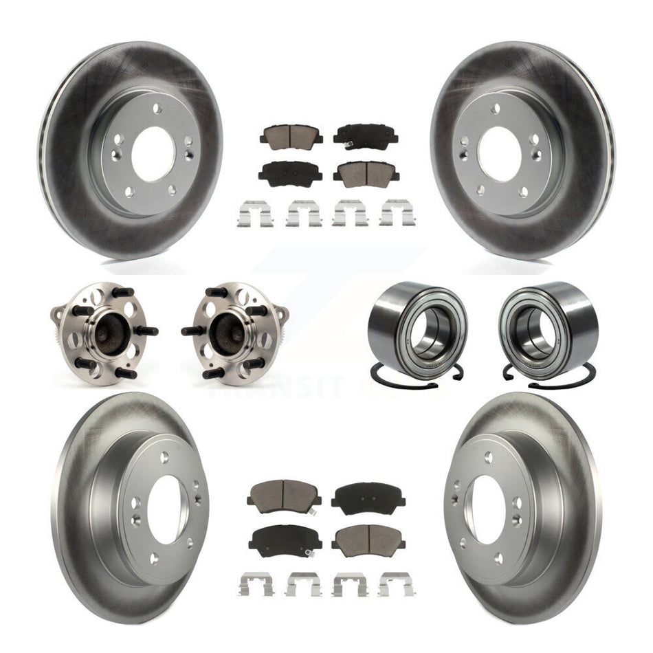 Front Rear Wheel Hub Bearings Assembly Coated Disc Brake Rotors And Ceramic Pads Kit (10Pc) For Hyundai Elantra Kia Forte Veloster GT Forte5 Coupe Koup KBB-117845