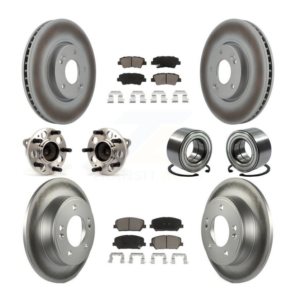 Front Rear Wheel Hub Bearings Assembly Coated Disc Brake Rotors And Ceramic Pads Kit (10Pc) For Kia Forte Forte5 Koup KBB-117847