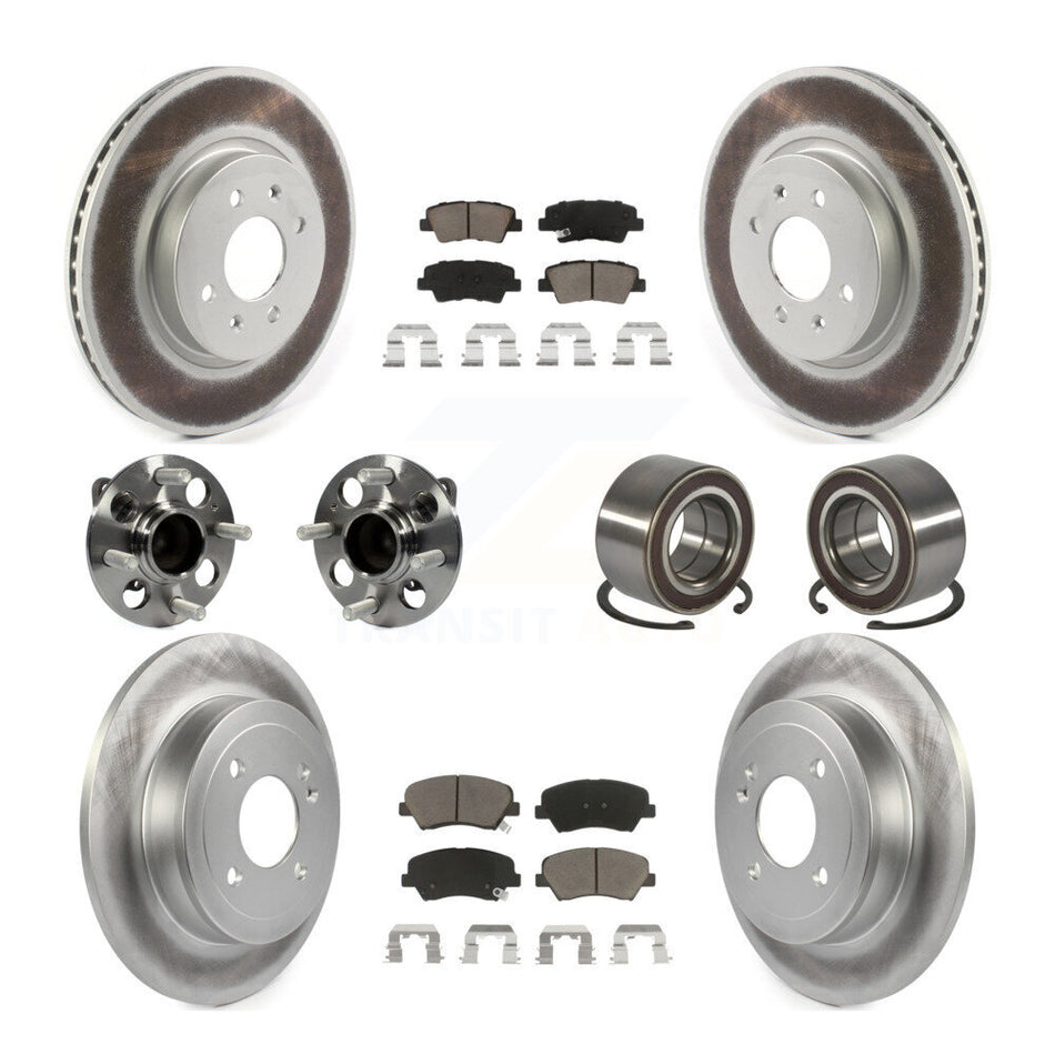 Front Rear Wheel Hub Bearings Assembly Coated Disc Brake Rotors And Ceramic Pads Kit (10Pc) For Kia Rio KBB-117848
