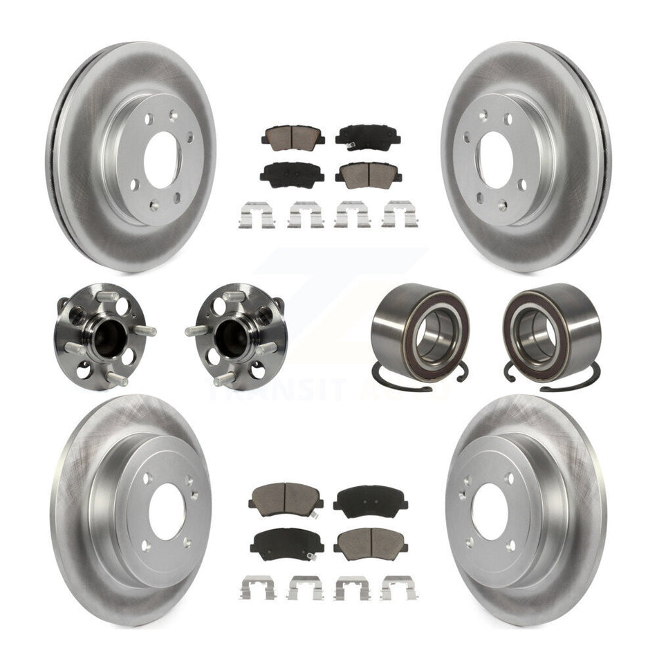 Front Rear Wheel Hub Bearings Assembly Coated Disc Brake Rotors And Ceramic Pads Kit (10Pc) For Kia Rio KBB-117849