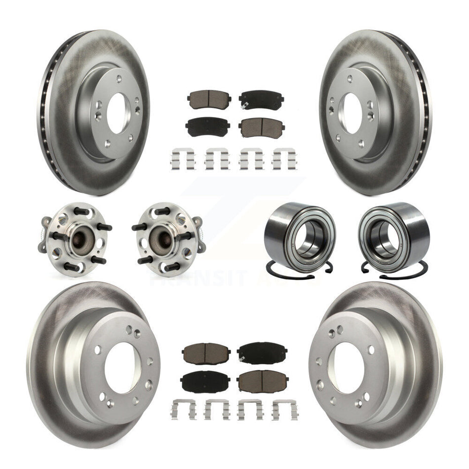 Front Rear Wheel Hub Bearings Assembly Coated Disc Brake Rotors And Ceramic Pads Kit (10Pc) For Hyundai Elantra KBB-117850