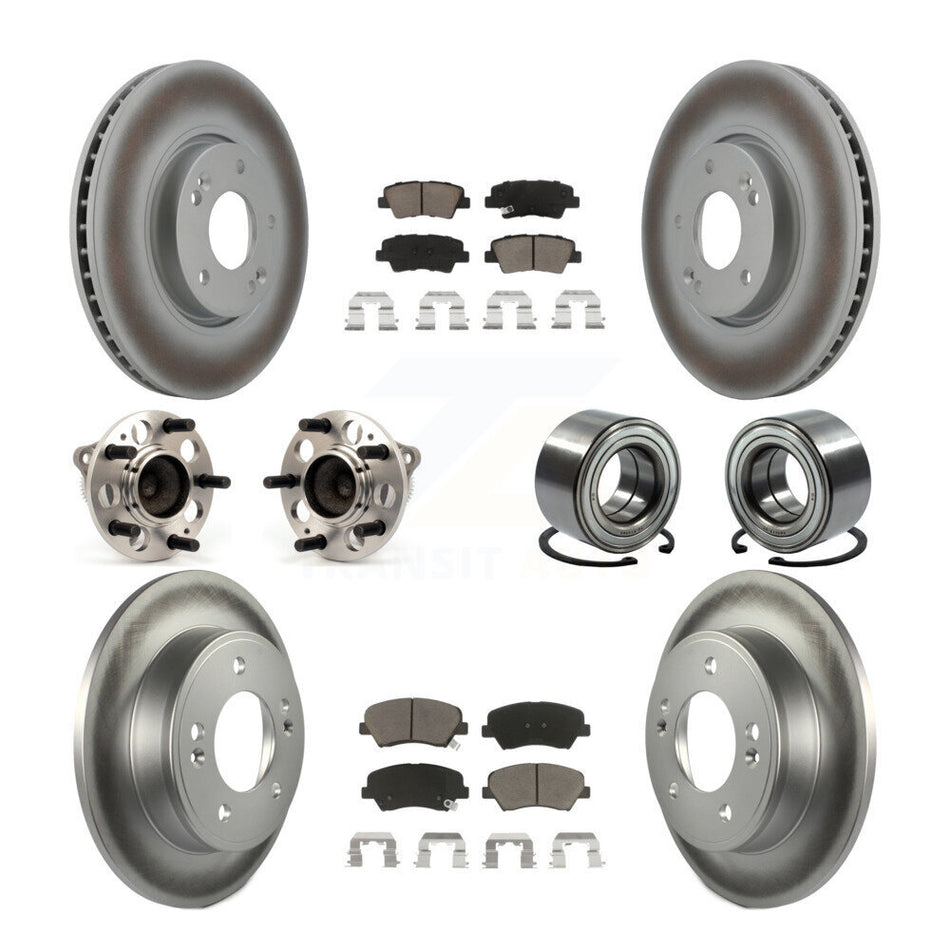Front Rear Wheel Hub Bearings Assembly Coated Disc Brake Rotors And Ceramic Pads Kit (10Pc) For 2015 Hyundai Veloster Tech RE FLEX SE KBB-117851
