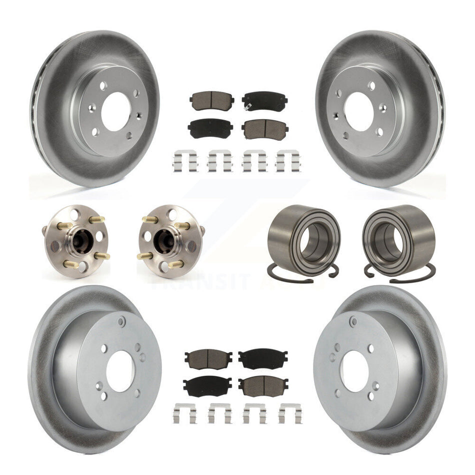 Front Rear Wheel Hub Bearings Assembly Coated Disc Brake Rotors And Ceramic Pads Kit (10Pc) For Hyundai Accent Kia Rio Rio5 Non-ABS KBB-117855