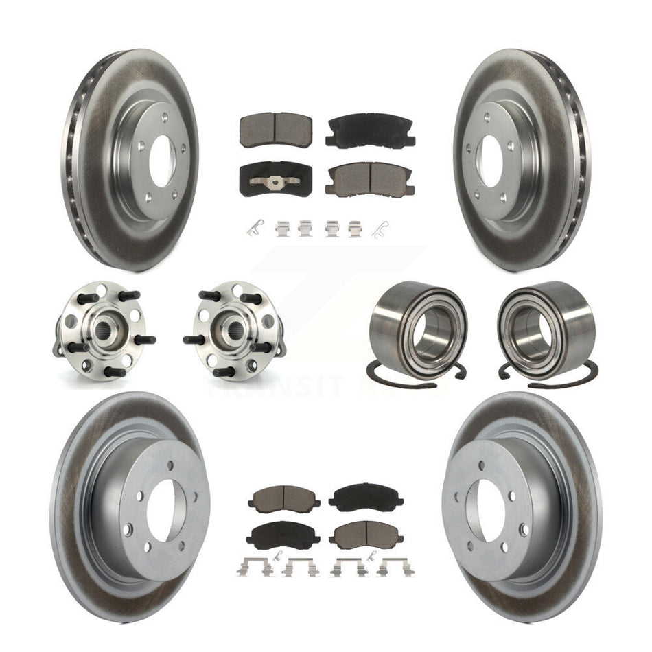 Front Rear Wheel Hub Bearings Assembly Coated Disc Brake Rotors And Ceramic Pads Kit (10Pc) For Jeep Patriot Compass With 302mm Diameter Rotor KBB-117864