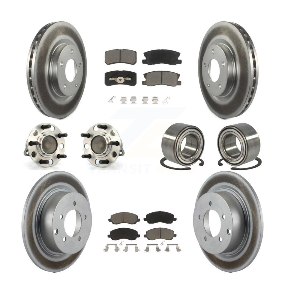 Front Rear Wheel Hub Bearings Assembly Coated Disc Brake Rotors And Ceramic Pads Kit (10Pc) For Jeep Patriot Compass With 302mm Diameter Rotor FWD KBB-117865