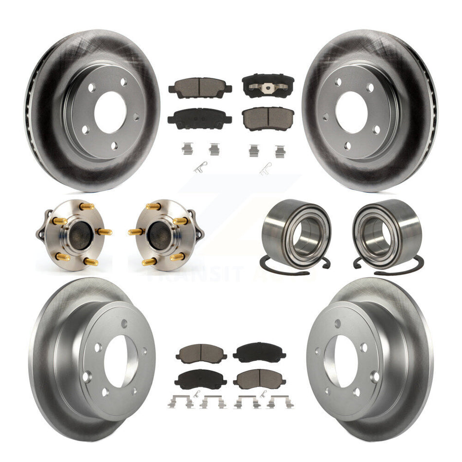 Front Rear Wheel Hub Bearings Assembly Coated Disc Brake Rotors And Ceramic Pads Kit (10Pc) For Mitsubishi Lancer KBB-117867